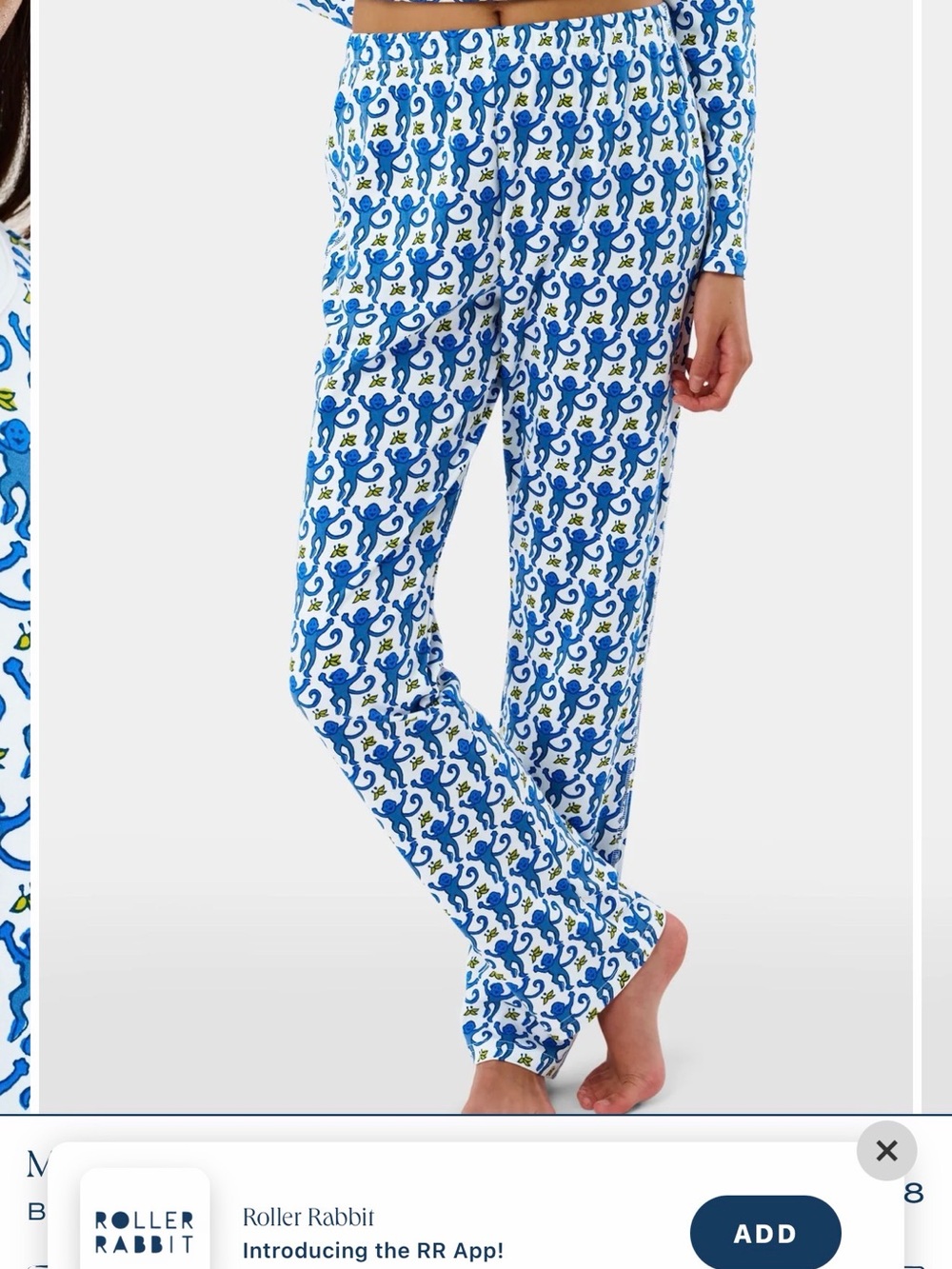 Roller Rabbit Blue & Cream Monkey Print Pajama Set - Picture 9 of 10